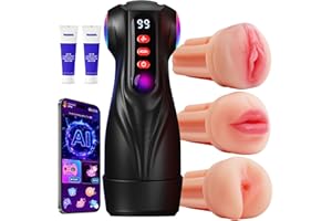 Uoffile Male Masturbator Sex Toys for Men - 3 Sleeves AI Sync Pocket Pussy Penis Pump with 9 Sucking & 9 Vibrating, APP Mens 