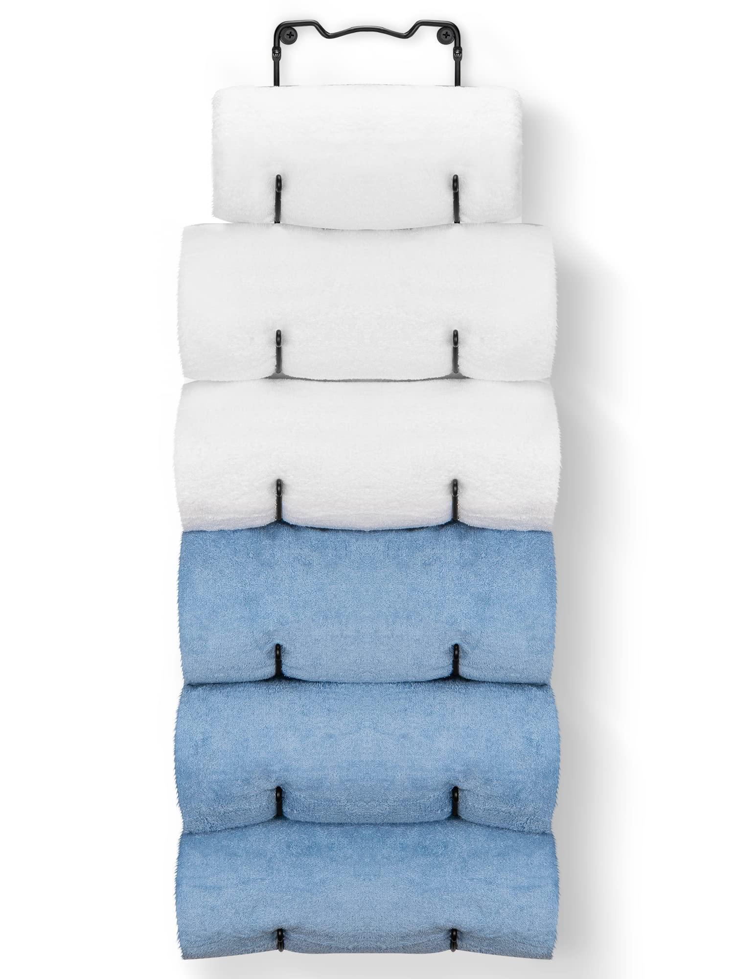 Towel Rack Wall Mounted, Bathroom Towel Storage Rack with 6 Compartments, Metal Towel Rail Hanging Practical Towel Holder for Large and Small Towels, Black