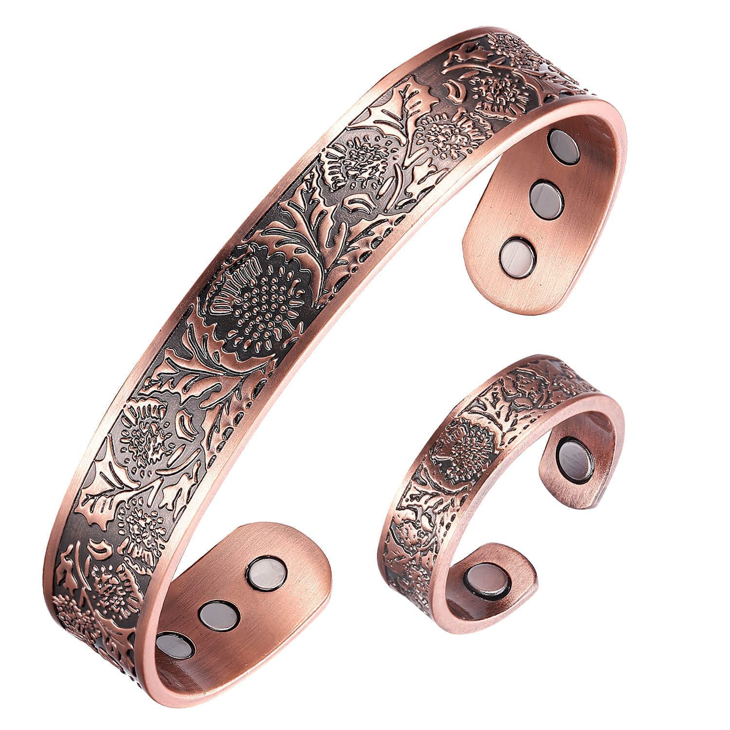 BioMag Magnetic Copper Bracelet with Magnets, Copper Bracelet and Ring Set with Adjustable Links Removal Tool & Jewelry Gift Box