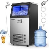 VEVOR Commercial Ice Maker Machine, 120 lbs/24h with 16-30 lbs Storage Capacity, Built-in/Freestanding/Under Counter, Stainless Steel Ice Maker with LED Display &amp; Self-Cleaning, Home Bar Restaurant