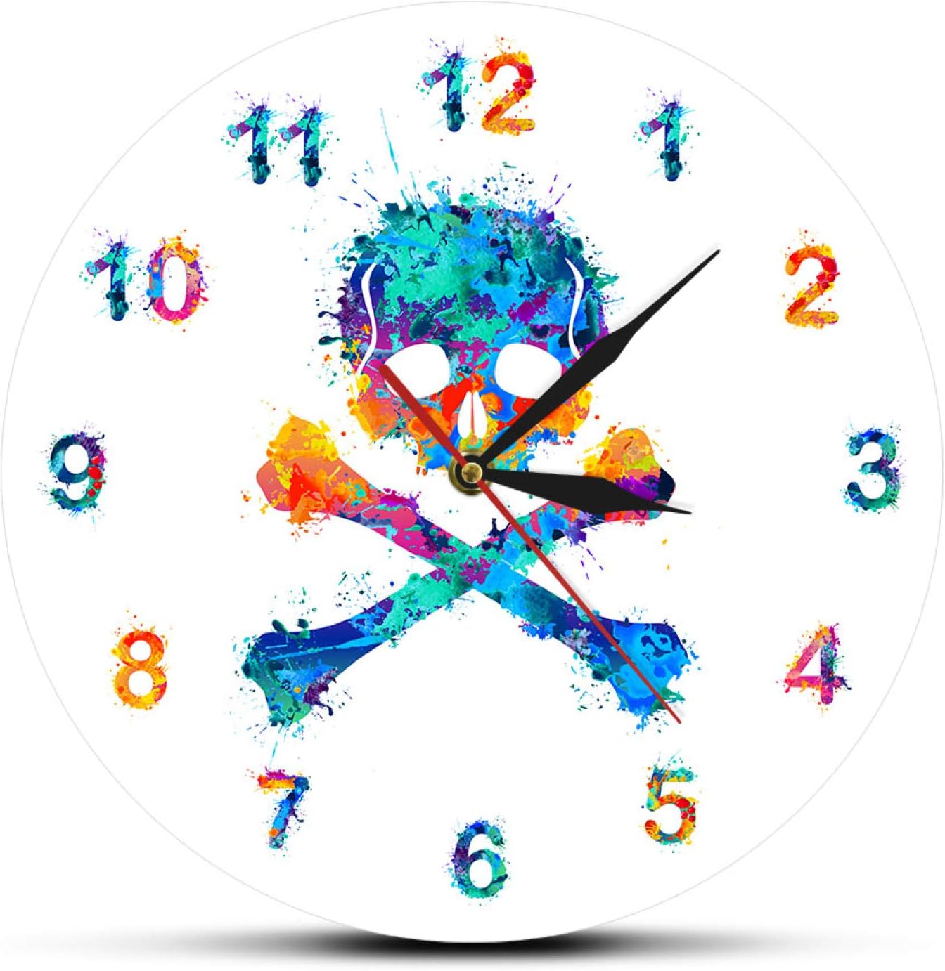 Amazon Co Jp 掛け時計 壁掛け時計 ジョリーロジャー海賊旗頭蓋骨水彩壁時計スプラッシュイラストスカルとクロスボーンズ男洞窟寝室装飾時計木製 サイレント 連続秒針 北欧 静音 ホーム キッチン