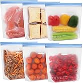 SPLF 6 Pack Stand-Up Reusable Gallon Freezer Bags Dishwasher Safe, Extra Thick 1 Gallon Leakproof Food Storage Bags, BPA and Silicone Free Freezer Bags for Meal Prep, Bread, Veggies, Home Organization