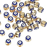PATIKIL 5mm Enamel Evil Eye Beads, 50 Pcs Turkish Evil Eye Beads Gold Plated Evil Eye Charms Bulk Alloy Spacer Round Bead for DIY Art Craft Bracelet Necklace Earrings Making, Blue