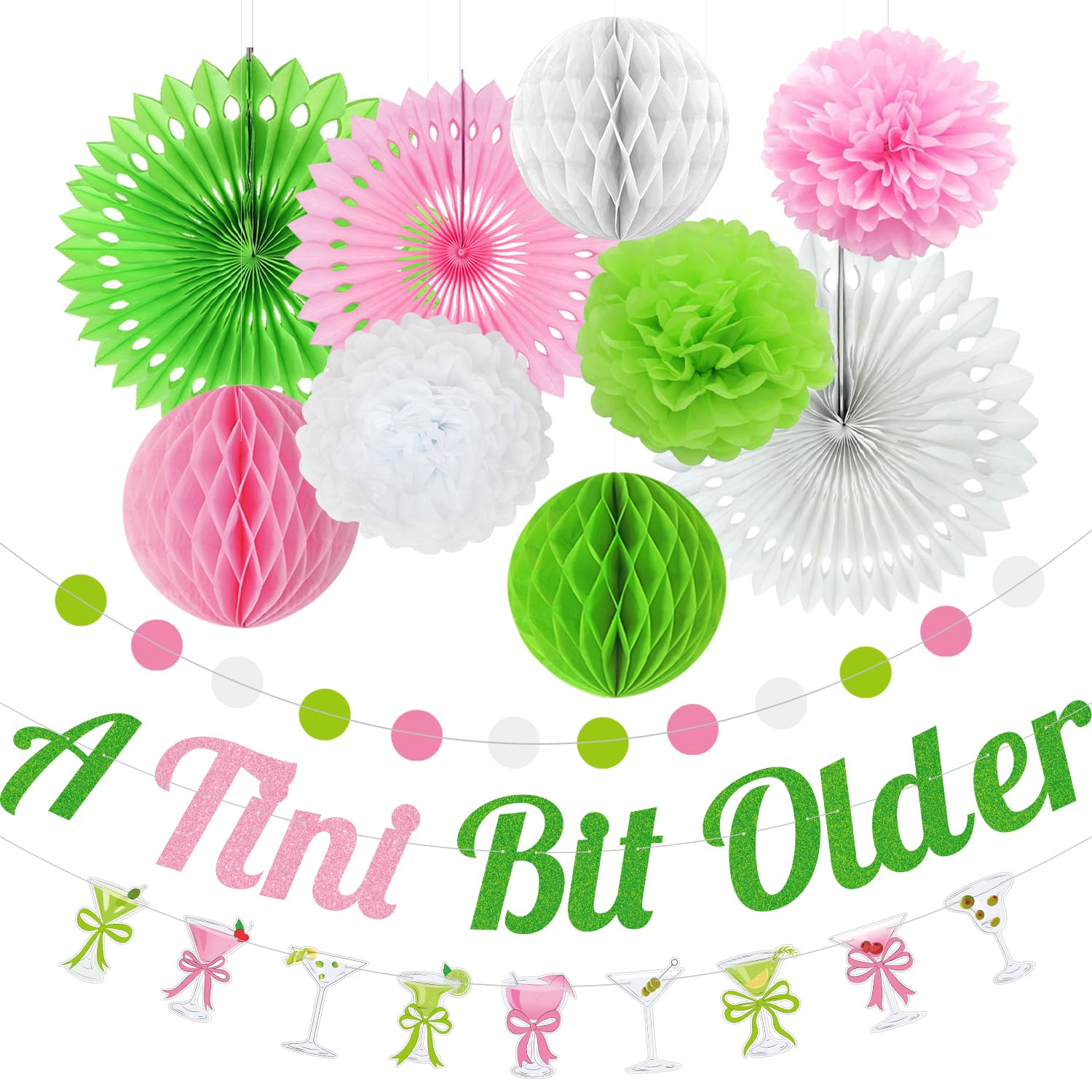 Photo 1 of A Tini Bit Older Birthday Martini Bow Birthday Party Decorations Martini Banner Paper Lanterns Pom Poms Fan, Tiny Bit Older Party Decor for Hawaiian Summer Party Decorations