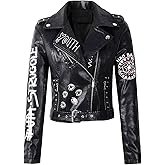 LY VAREY LIN Women's Print Faux Leather Punk Jacket Biker Motorcycle Jacket with Belt