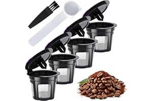 REAEON Reusable K Cups, 4 Pack Universal Fit Reusable Coffee Filters with Coffee Pods, Refillable Kcups Coffee Filters with Food Grade Stainless Steel Mesh, Fit for Keurig 1.0 and 2.0 Brewers