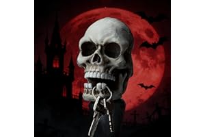 Halloween Skull Key Hook Resin Skeleton Head Key Holder Wall-Mounted Organizer for Keys Hats Bags Gothic Room Decor,