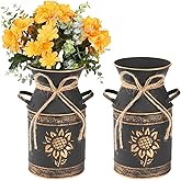 Frcctre 2 Pack Rustic Metal Milk Can Galvanized Vase, 7.5" Shabby Chic Vase Farmhouse Milk Jug Vases Vintage Decorative Metal Flower Vases for Living Room, Bedroom, Dinning Table