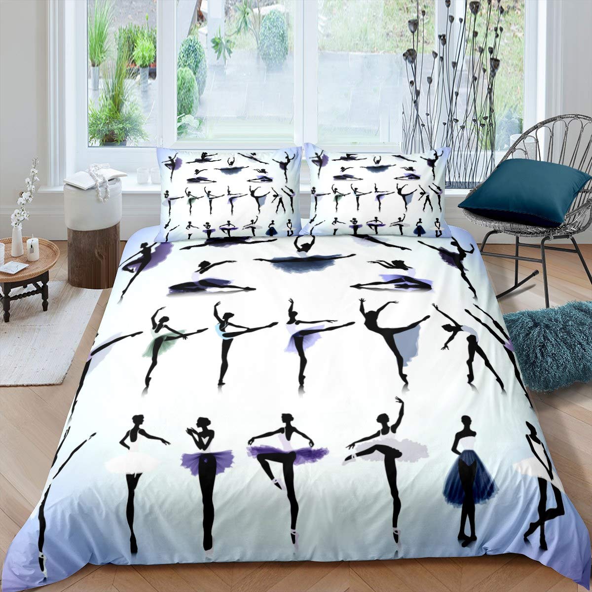 Loussiesd Ballet Girl Comforter Cover Set Ballet Dance Performance Bedding Set for Girls Women Graceful Dancer Duvet Cover Set Luxury Soft Quilt Cover Bedroom Collection 2Pcs Single Size