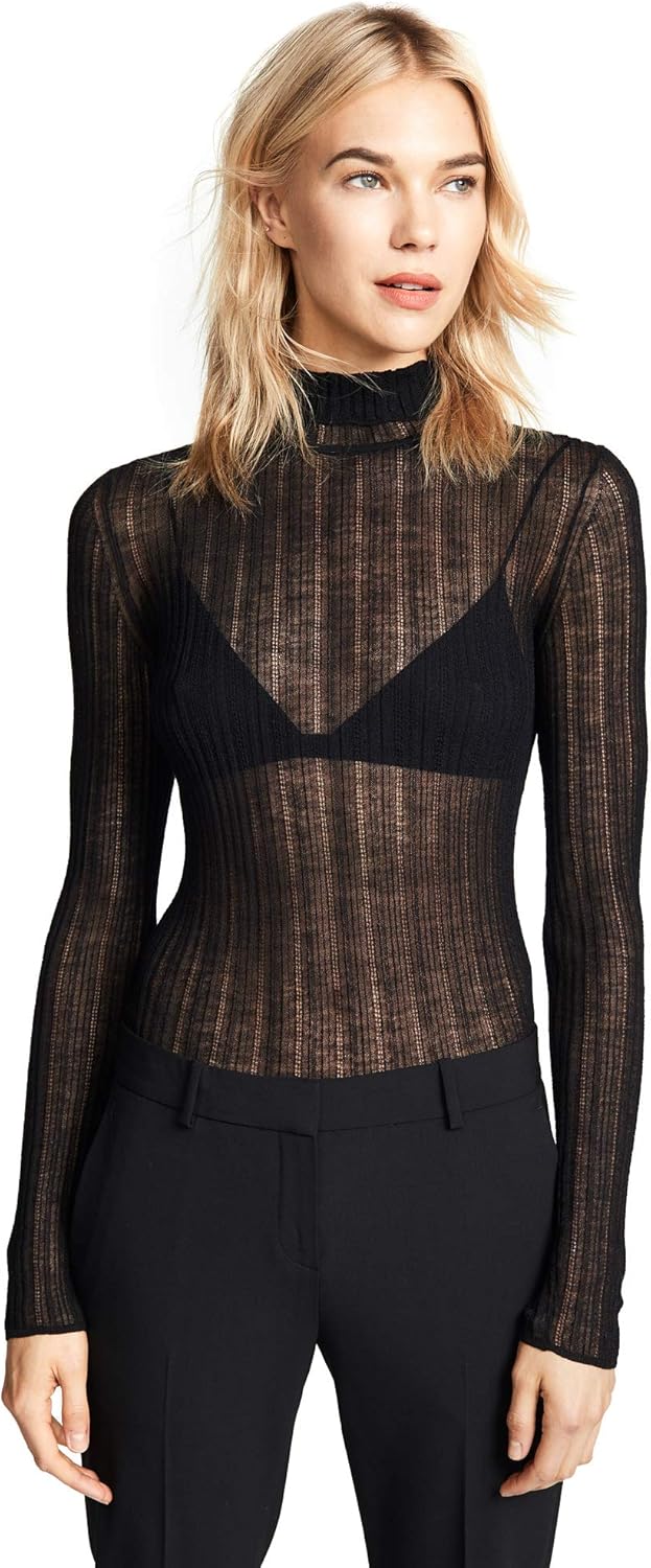 Theory Women's Sheer Turtleneck Sweater, Black, Small at Amazon Womenâs Clothing store