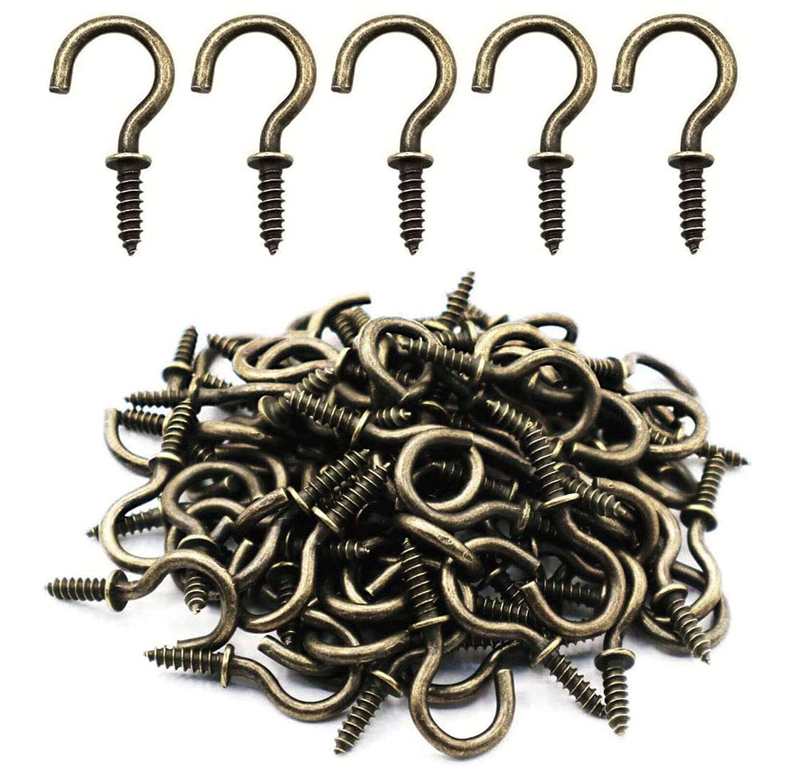 IDEALSV Small Screw Hooks 5/8 Inch 160 Pcs Screw Ceiling Hooks Christmas Lights Hooks Jewelry Hooks Cup Hooks for Hanging Bronze