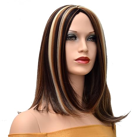 Amazon Com Sexy Long Brown With Highlights Straight Neat Bangs