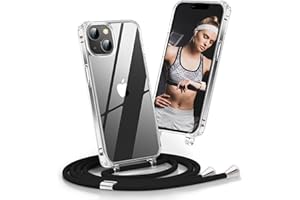 COBATREE Crossbody for iPhone 14 Case,Necklace Mobile Phone Cover with Cord Strap Adjustable Length Lanyard Rope Shockproof Hands-Free Clear Phone Cover for iPhone 14-Black