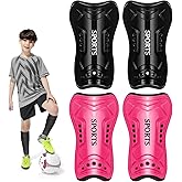 2 Pairs Soccer Shin Guards for Toddler Kids Youth, Soccer Shin Pads with Adjustable Double Strap for 3-14 Years Teens Lightweight Calf Protective Gear for Football Soccer