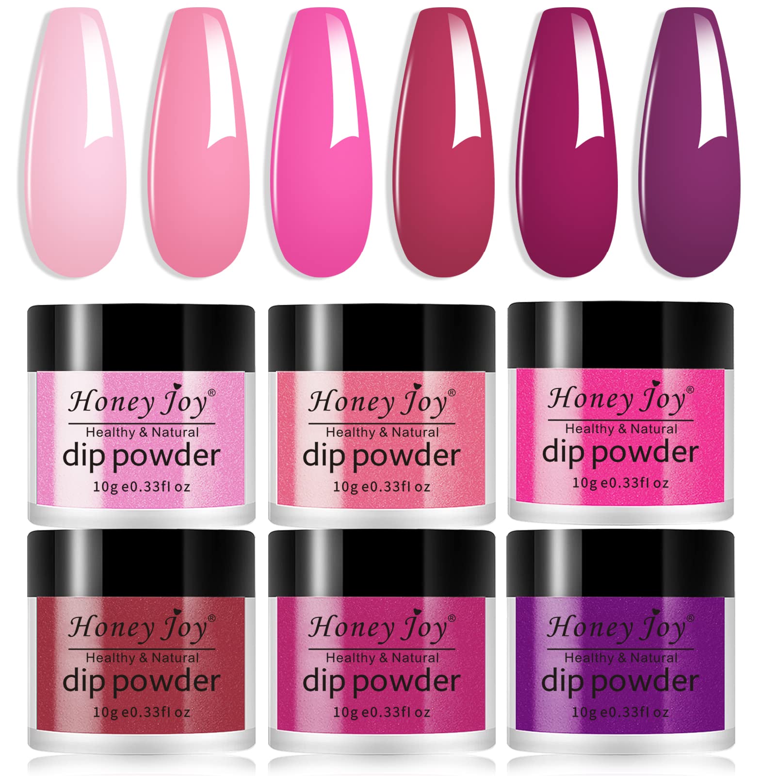 Honey Joy Hot Pink Dip Powder Color Set 6 Colors Fine Dipping Powder Colors No Need Lamp Cure,Like Gel Polish Effect,Even & Smooth Finishing (DP-S-6pcs-10g/box)