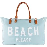 Beach Bag with Vegan Leather Handle, Extra Large Beach Bag for Women Waterproof Sandproof, White | Extra Large, Waterproof, Sandproof, Vegan Leather Handle, Extra Large