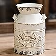 JSY-UP Rustic Metal Flower Vase, Shabby Chic Vintage Farmhouse Jug Vase,Galvanized Milk Can with Handle for Home Decoration