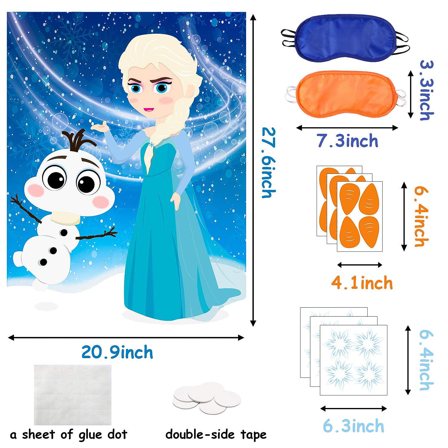 ticiaga 24pcs frozen kids party stickers game pin the nose and magic ice snowflake on large elsa and olaf poster good for big winter wonderland theme birthday party princess theme party favor