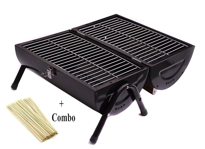 Pindia Combo Of Compact Portable Cylindrical Shape Charcoal Barbeque Grill Tandoor With Fruit Skewers(10 Inches)