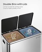 SONGMICS Dual Rubbish Bin 2-Compartment 30 L Silver Black with Pedals view 3