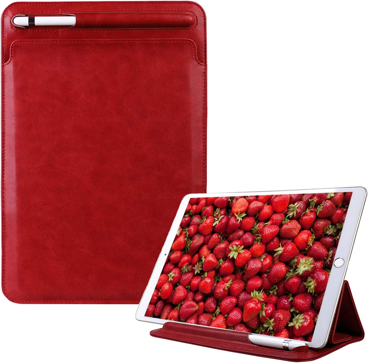 JISONCASE Leather Sleeve Case for iPad Air 10.5-inch/iPad 9.7-inch(New) / iPad Pro 10.5-inch/iPad Pro 9.7-inch (Kickstand) Built in Apple Pencil 1st Gen Holder Case Cover Red