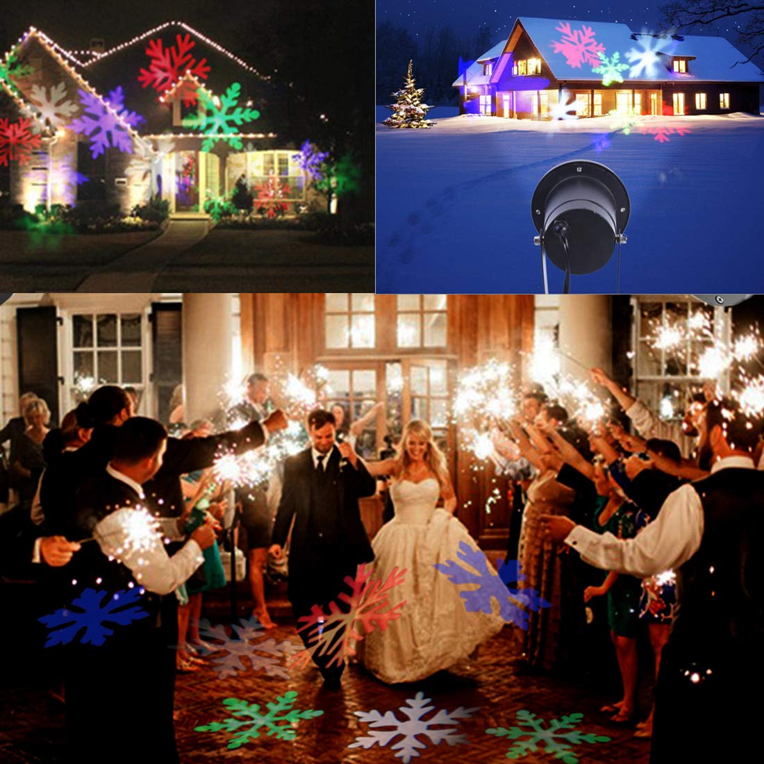 Updated Garden Projector Lights Outdoor RGBW 12W Christmas Motion Snowflake Landscape Projector Holiday Decoration Waterproof LED Stage Lights for Home Garden(RGBW)