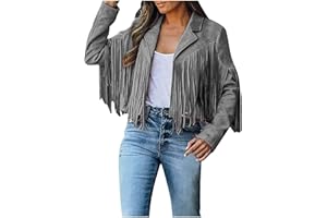 Tapanet Women's Fringe Faux Suede Leather Jackets Tassel Cropped Coats Western Cowboy Jacket Outerwear Hippie Concert Outfits
