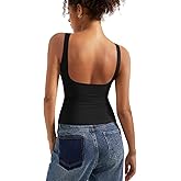 SUUKSESS Women Padded Open Back Boat Neck Tank Tops Double Lined Basic Shirts