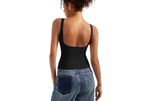 SUUKSESS Women Padded Open Back Boat Neck Tank Tops Double Lined Basic Shirts