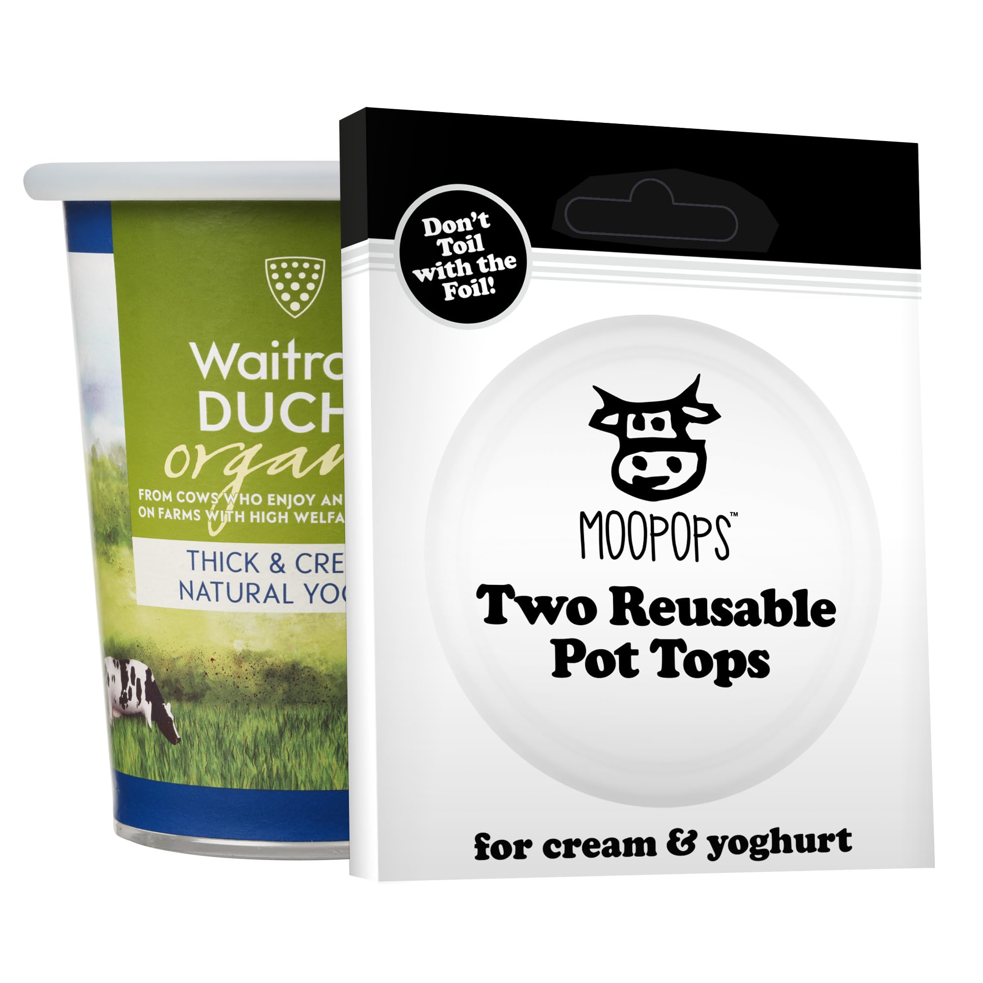 MOOPOPS - Large Pot Tops. 2 Reusable Silicone Lids Specifically Designed to Fit Standard Yoghurt and Cream Pots to Seal in Freshness - Natural (No Color)