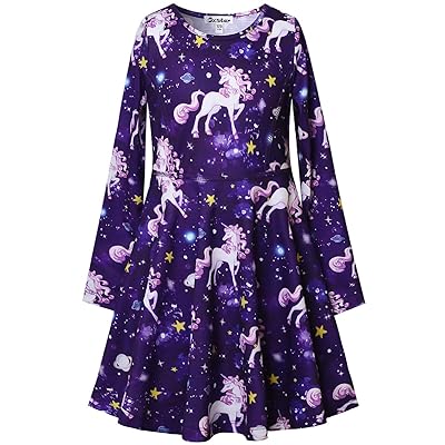 Jxstar Chicas Vestidos De Manga Larga Ni&ntilde;os Unicorn Ropa Atuendos De Algod&oacute;n 3-13 A&ntilde;os