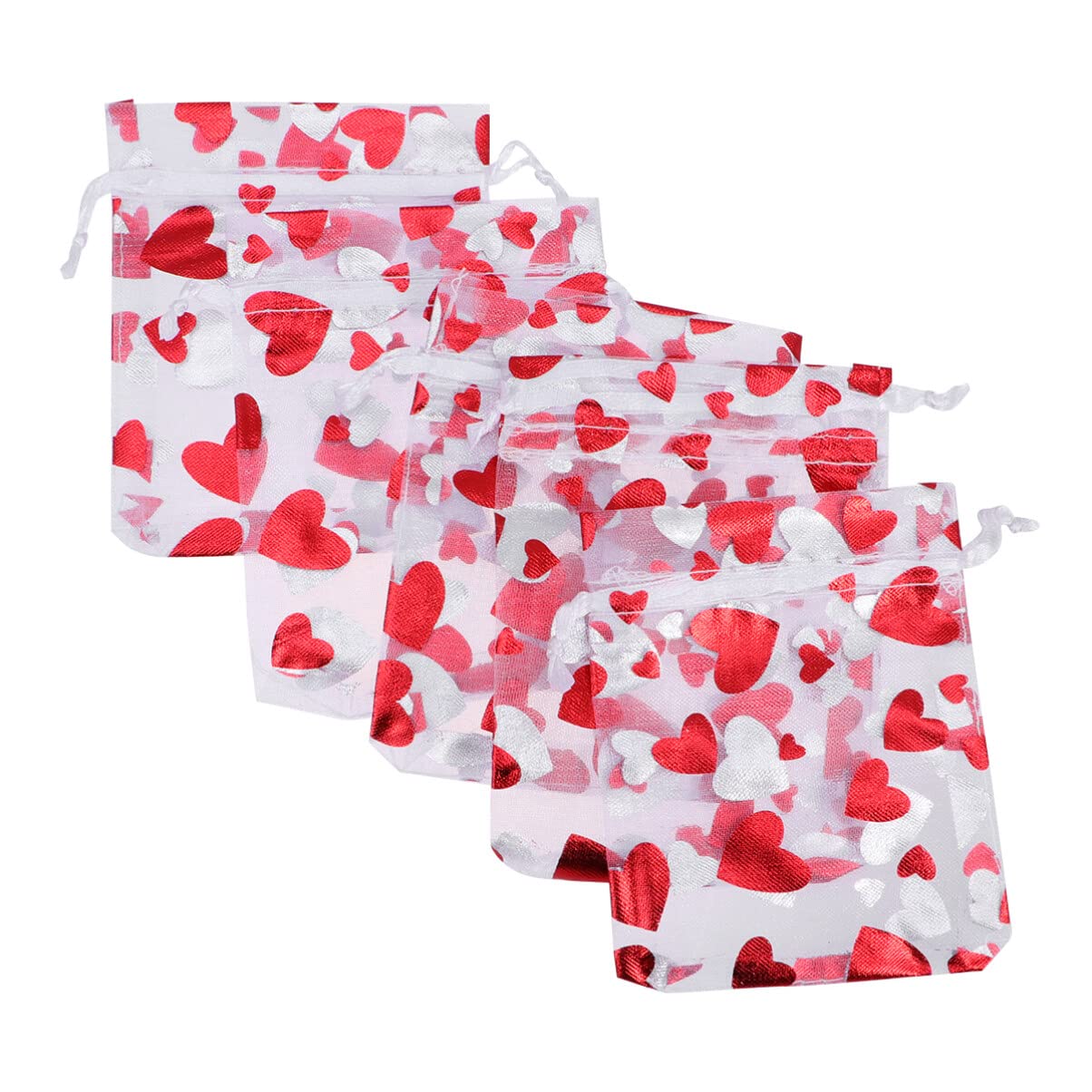 Heart Organza Candy Bags Lovely Drawstring Candy Bag present Bag Pouches Container for Wedding Valentines Day Decor Supplies 50pcs