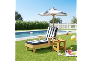XHDZSM Kids Toddler Outdoor Lounge Chair Set, 4-Piece Solid Fir Wood Chaise Lounges with Umbrella & Coffee Table, Modern Mini