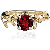 NFYBD 10K/14K/18K Solid Gold Vintage 1 Carat Round Gemstone Engagement Rings for Women Leaf Design Vine Art Deco Birthstone Promise Anniversary Ring for Her Wife Bridal Size 4~12