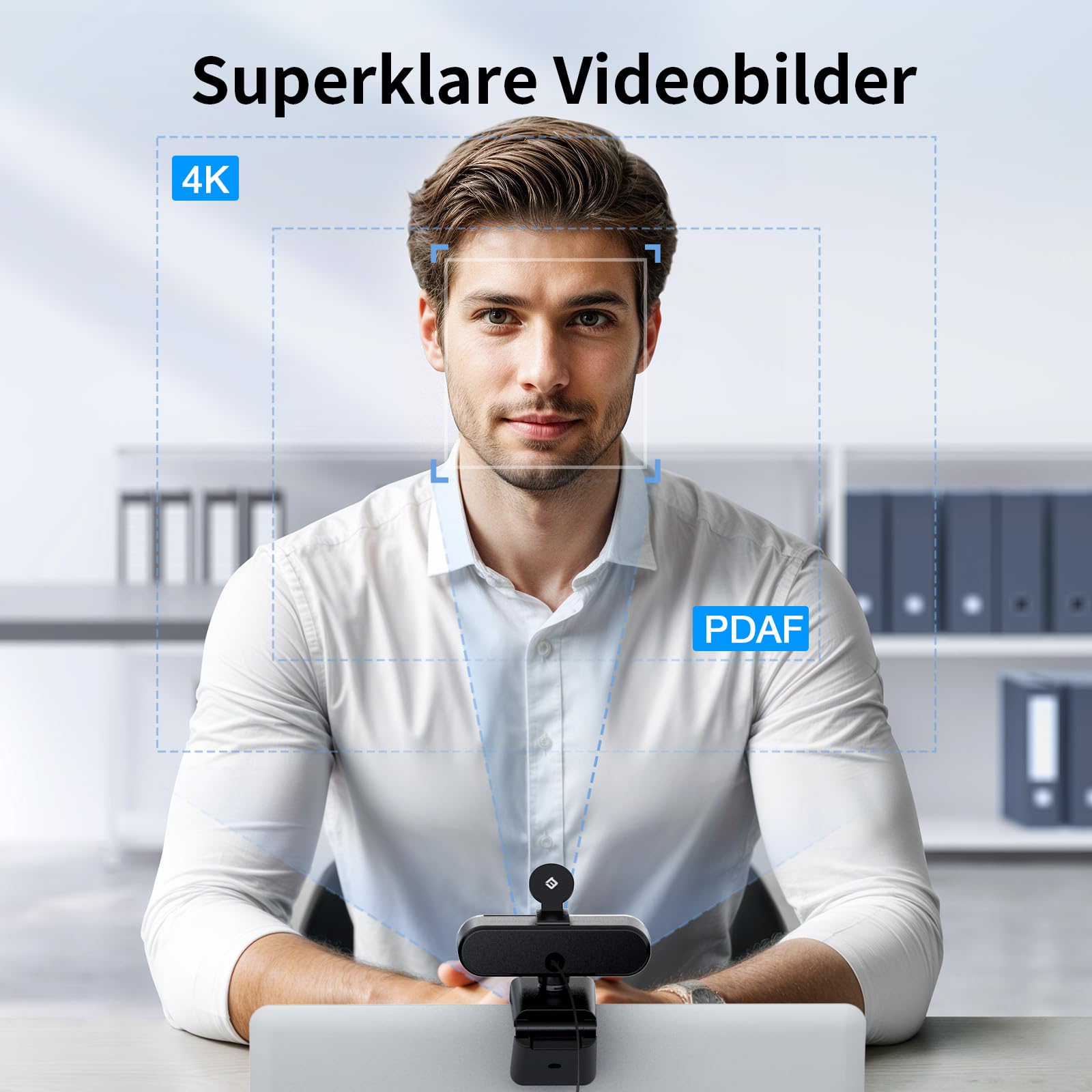 EMEET Webcam NOVA 4K, 4K Webcam mit 2 Mikrofon mit Rauschunterdrückung, Ultra HD Webcam mit 73° Weitwinkel und Objektivabdeckung, PDAF Autofokus, Web Cam für Mac, Laptop, Zoom, Teams 4