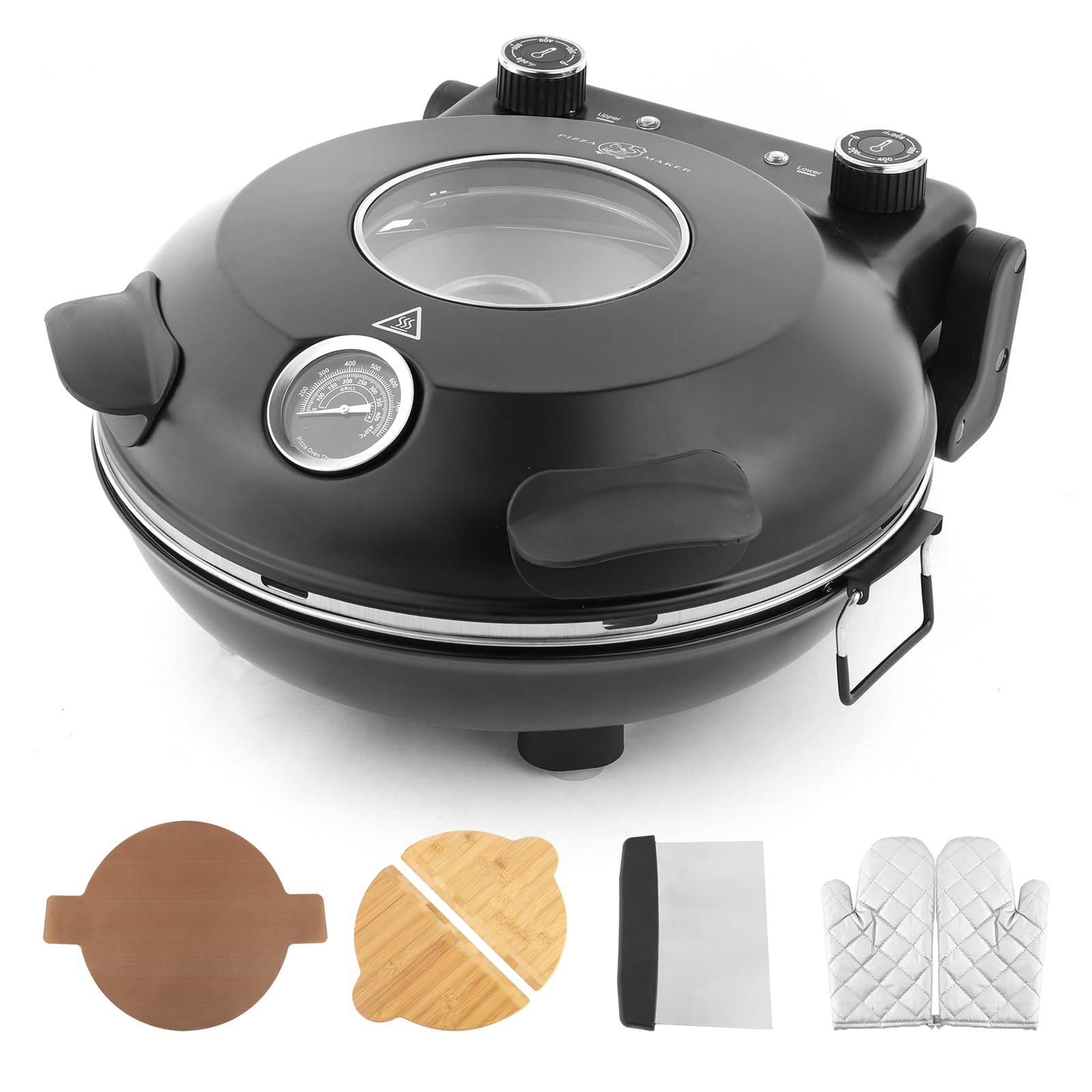 Photo 1 of ** FOR PARTS ONLY NON-FUNCTIONAL** KLAIF 12" Electric Countertop Pizza Oven Indoor With Ceramic Stone, Dual Adjustable Temperature Controls, Includes 4 Pizza Tools, LMR-Black