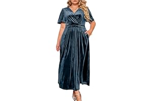 BerryGo Womens Wedding Guest Velvet Formal Dress High Waisted Maternity Maxi Dress Short Sleeve V Neck Slit Dress 2025