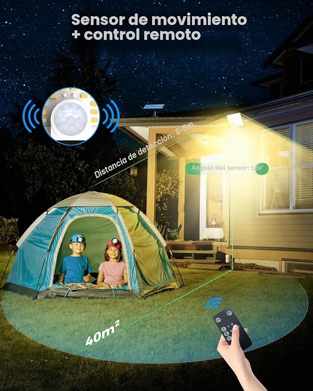 6 Paquete 342LED Luz Solar Exterior Jardin Mando a Distancia