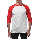Pro Club Men's 3/4 Sleeve Crew Neck Baseball T-Shirt, White/Red, X-Large