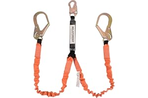 WELKFORDER Double Leg 6-Foot Safety Lanyard for Consturction Shock Absorber Stretchable Lanyard with Snap & Rebar Hook Connec