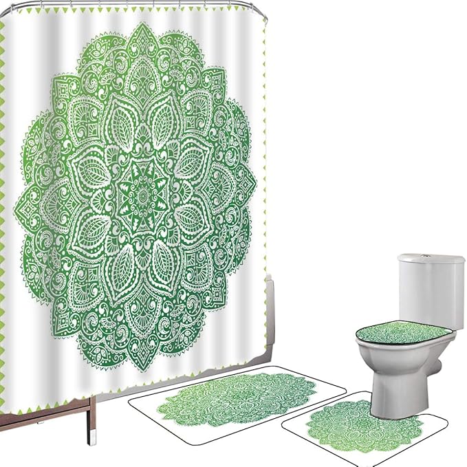 Juego de cortinas baño Accesorios baño alfombras Mandala Alfombrilla