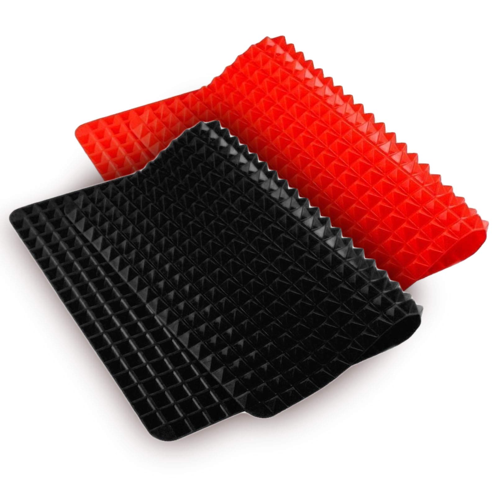 Gresunny 2pcs Silicone Baking Mats Heat Resistant Baking Cooking Mat Non-Slip Reusable Bakeware Pyramid Pan Non Stick Fat Reducing Cooking Mat Oven Baking Tray Mould Sheets Red Black