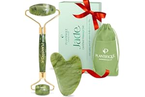 PLANTIFIQUE Jade Roller & Gua Sha Set – Real Jade Facial Tools for Skin Care Routine – Certified Face Massager for Radiant Skin
