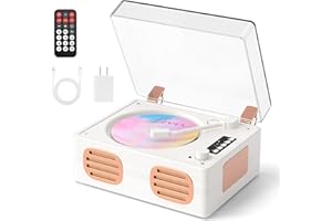 MANGOSTAN CD Player Portable with Dual HiFi Speakers, Rechargeable Battery, Retro Desktop CD Player for Home with Bluetooth Out & Input, USB Playback, AUX-in, Headphone Jack, Boombox, White