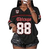 RoseSeek Women's Number Graphic Mesh Jersey Shirt V Neck 3/4 Sleeve Football Tee Tops Sportswear