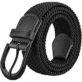 Mile High Life | Braided Stretch Elastic Belts | Pin Oval Solid Black Belt Buckle | PU Loop End Tip Men/Women/Junior Belt