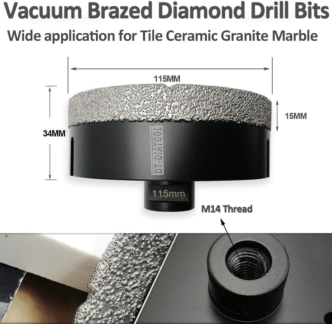 DT-DIATOOL Diamond Drill Bit 115mm Hole Saw for Dry Drilling Tile Porcelain Marble Ceramic Granite, Black - Image 3
