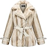 GRAN ORIENTE Womens Belted Winter Faux Fur Coats, Cropped Fuzzy Cuff Furry Zipper Up Warm Jackets Outwear