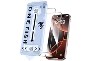 OneFish Screen Protector Glass for iPhone 16e/13/13PRO/14, 9H Glass Scratch Resistant, Dynamic Island Compatible, HD Clarity 
