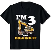 Kids Three 3yr 3rd Birthday Construction Boy 3 Years Old T-Shirt